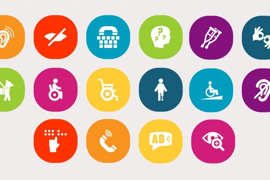 Dieciséis iconos sobre accesibilidad.