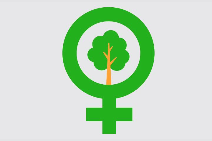 Símbolo de la mujer en verde, con un árbol dentro del círculo.